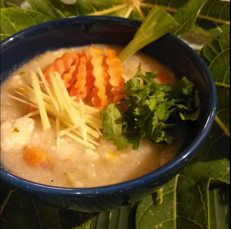 Velouté de riz aux écumes de bac de cane