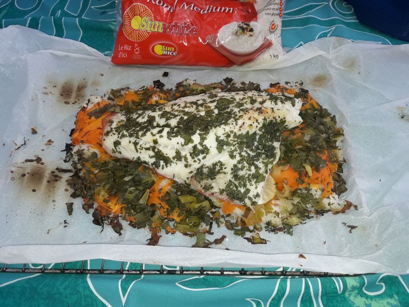 Papillote de saumonée citronnée au riz