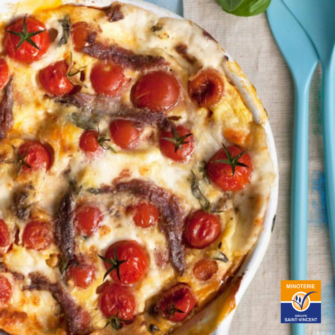 Clafoutis de mozzarella aux tomates cerises et anchois